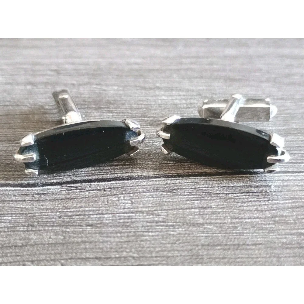 Black Onyx Sterling Silver Vintage Cuff Links